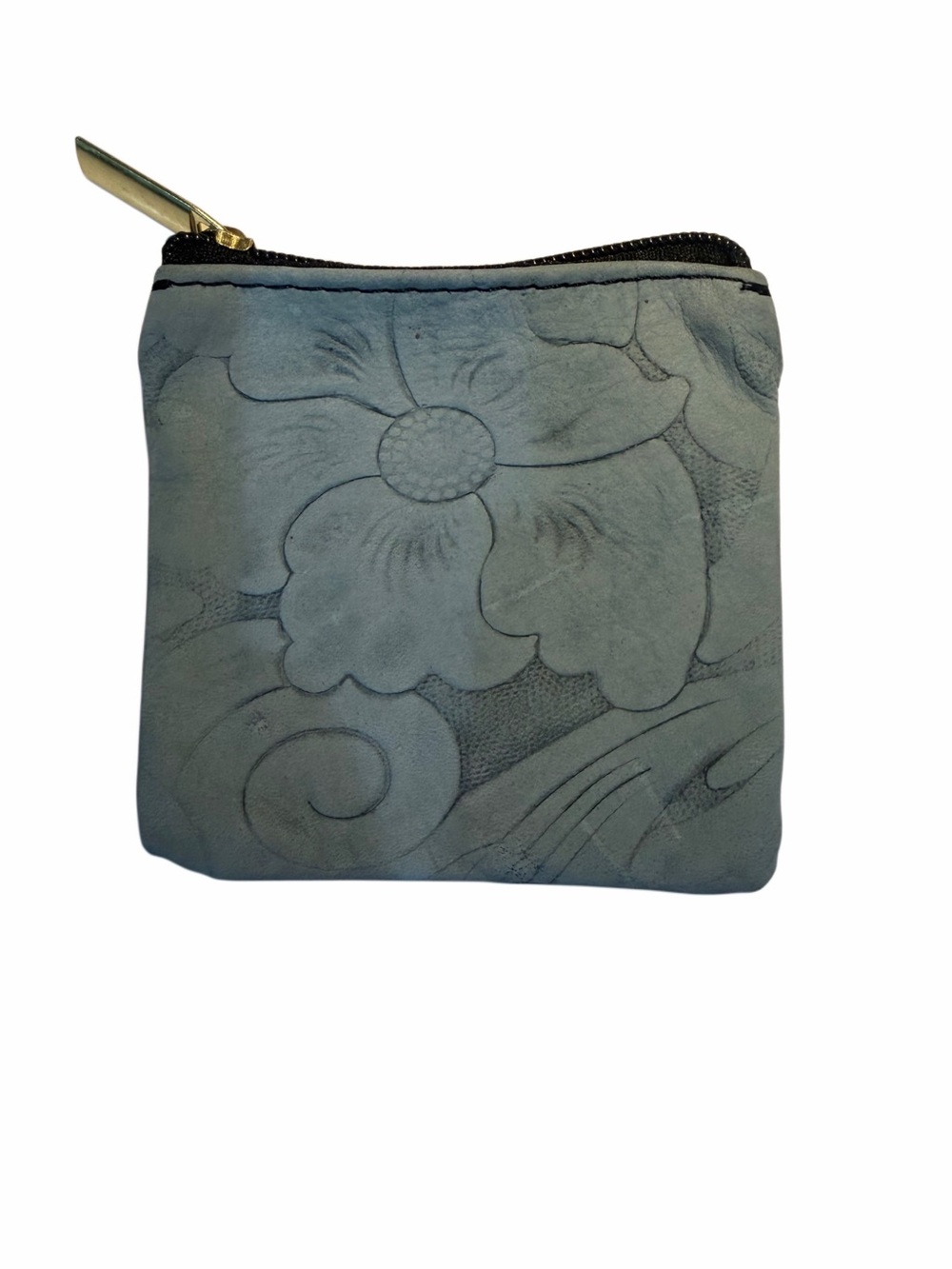 Floral Embossed Small Zip Coin Purse - Blue